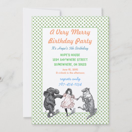 Dierlijke Birthday Party Invitation Green Dot Bord Kaart (Voorkant)