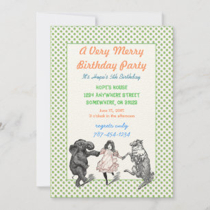 Dierlijke Birthday Party Invitation Green Dot Bord Kaart