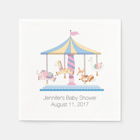 Dierlijke Carrousel Baby shower Papieren servetten (Voorkant)