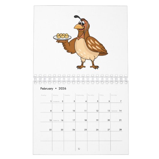 Dierlijke cartoon illustratie kalender (Feb 2026)