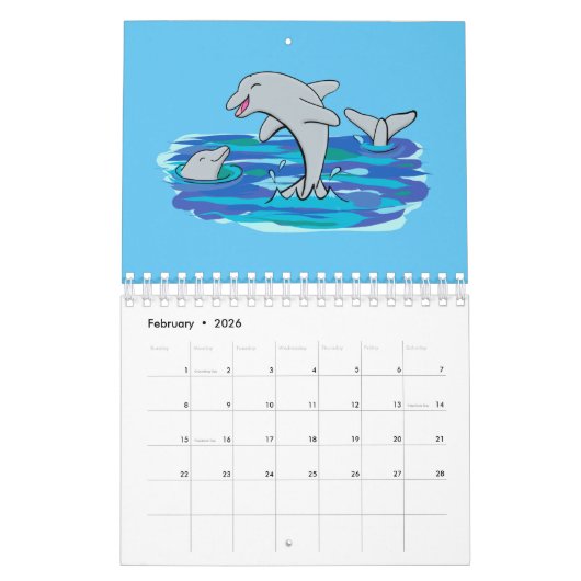 Dierlijke cartoon illustratie kalender (Feb 2026)