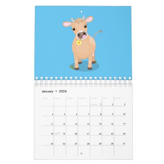 Dierlijke cartoon illustratie kalender (Jan 2026)