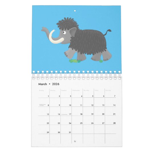 Dierlijke cartoon illustratie kalender (Mar 2026)