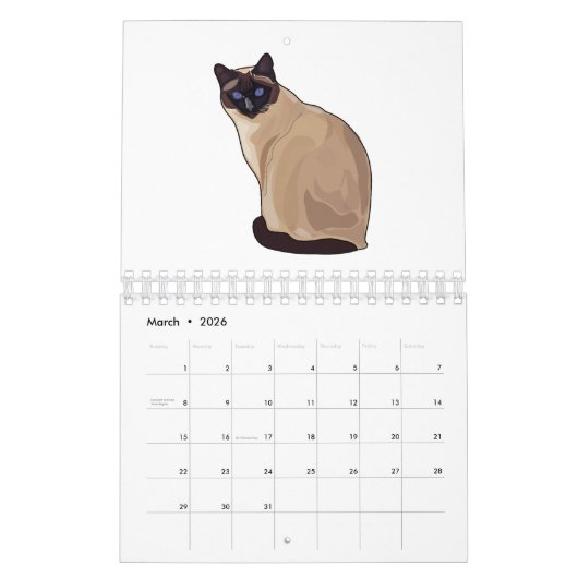 Dierlijke cartoon illustratie kalender (Mar 2026)