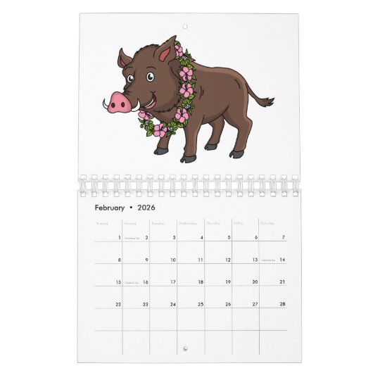 Dierlijke cartoon illustratie kalender (Feb 2026)