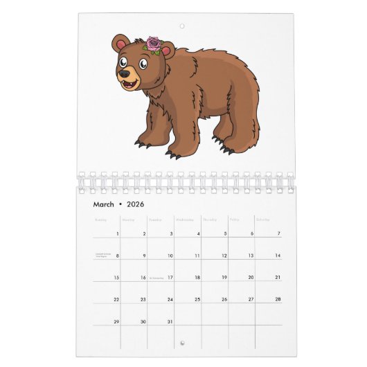 Dierlijke cartoon illustratie kalender (Mar 2026)
