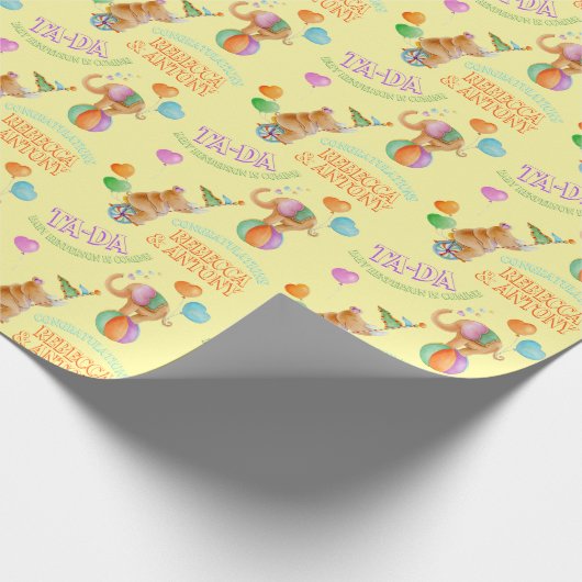 Dierlijke circus kunst aangepaste baby shower wrap cadeaupapier (Hoek)