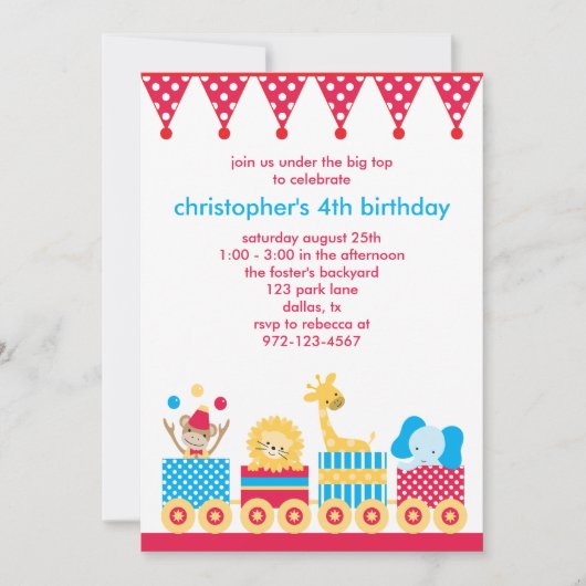 Dierlijke Circus Train Birthday-uitvindingen Kaart (Voorkant)