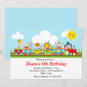 Dierlijke Circus Train Kinderen van Birthday in he Kaart