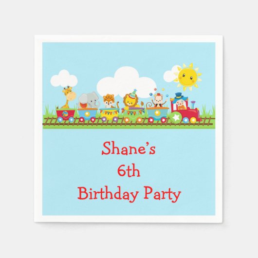 Dierlijke Circus Train Kinderen van Birthday in he Servet (Voorkant)