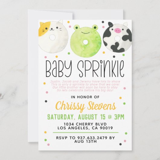 Dierlijke Donut Baby Sprinkle Shower Kaart (Voorkant)
