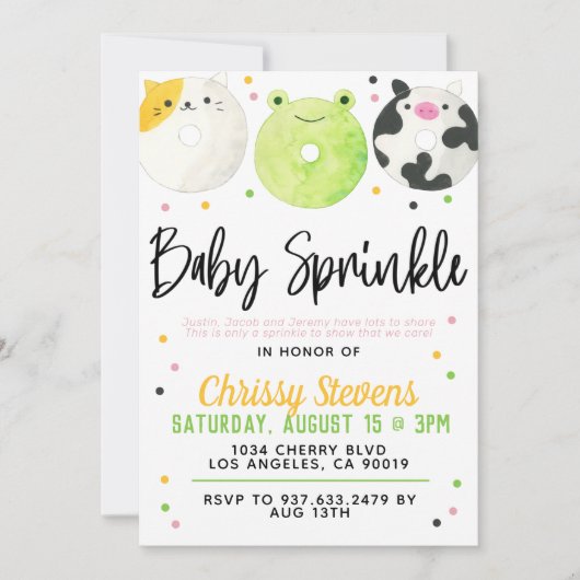 Dierlijke Donut Baby Sprinkle Shower Kaart (Voorkant)