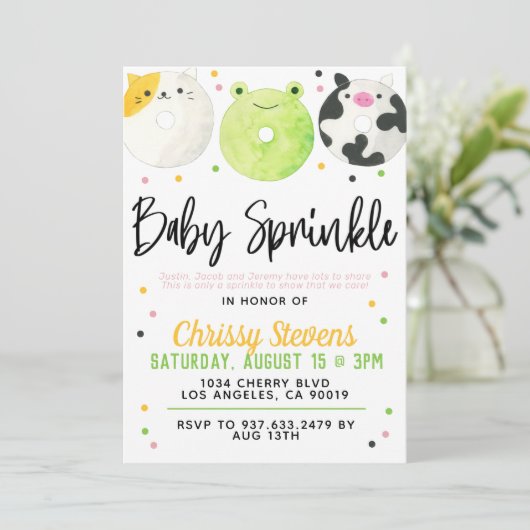 Dierlijke Donut Baby Sprinkle Shower Kaart (Staand voorkant)