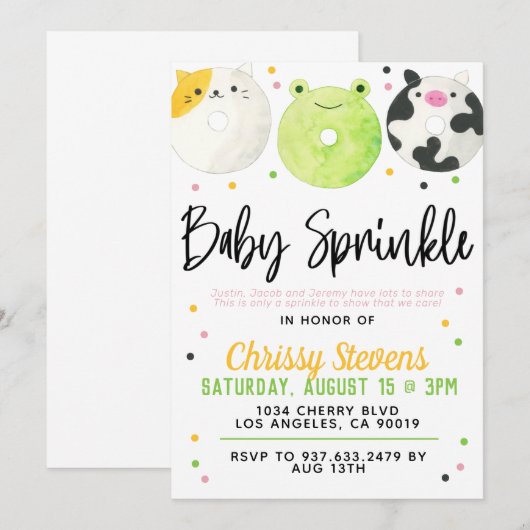 Dierlijke Donut Baby Sprinkle Shower Kaart (Voorkant / Achterkant)