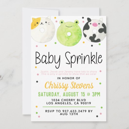 Dierlijke Donut Baby Sprinkle Shower Kaart (Voorkant)