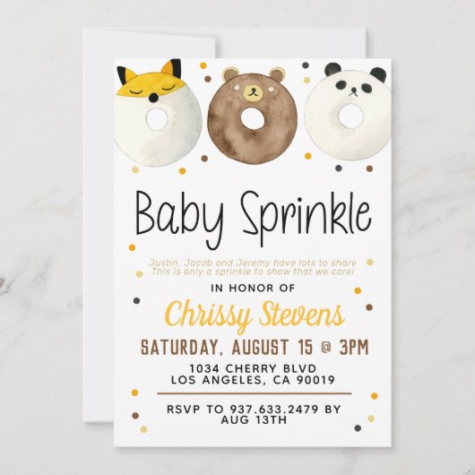 Dierlijke Donut Baby Sprinkle Shower Kaart (Voorkant)