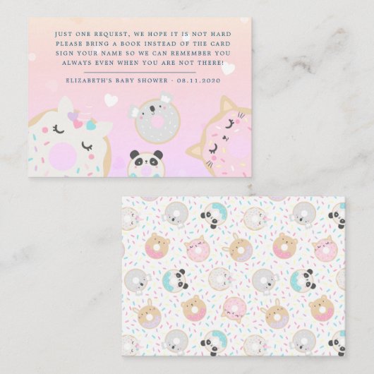 dierlijke donuterboeken voor baby baby shower informatiekaartje (Voorkant / Achterkant)