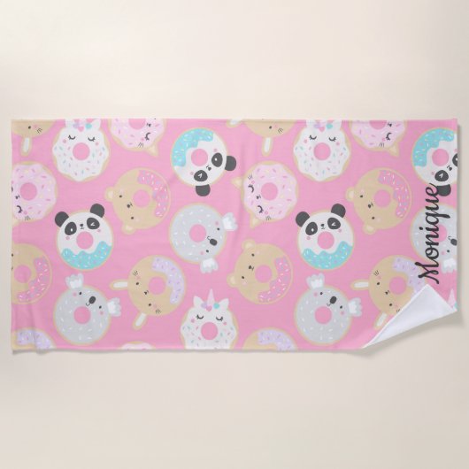 Dierlijke donuts girly schattig monogram strandlaken (Voorkant)