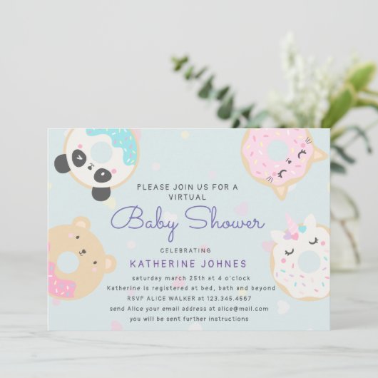 dierlijke donuts leuk virtueel baby shower (Staand voorkant)