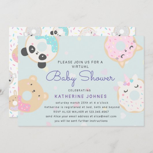 dierlijke donuts leuk virtueel baby shower (Voorkant / Achterkant)