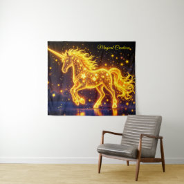 Dierlijke eenhoorn fantasie gouden lichtgevende st wandkleed