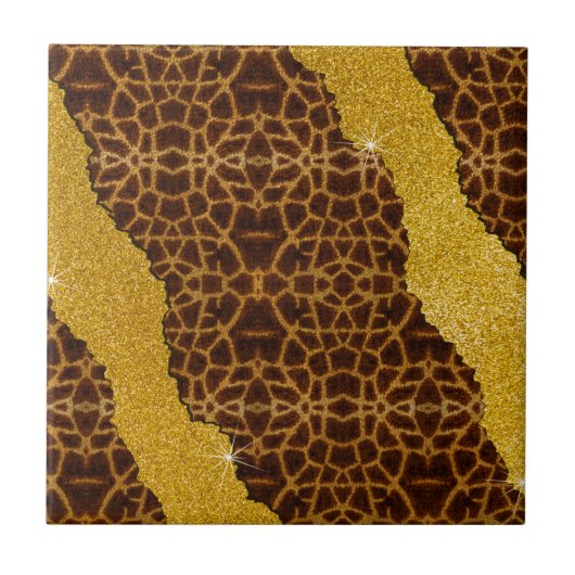  dierlijke Giraffe van leder met glitter Tegeltje (Voorkant)