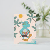 Dierlijke Happy Summer Hippo Play op Beach Briefkaart (Staand voorkant)