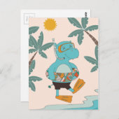 Dierlijke Happy Summer Hippo Play op Beach Briefkaart (Voorkant / Achterkant)