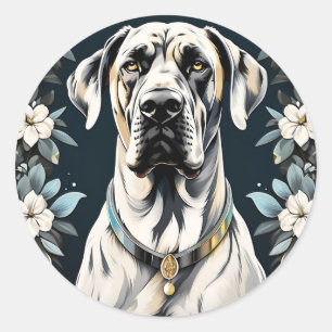 Dierlijke Hond Grote Deen Floral Ronde Sticker
