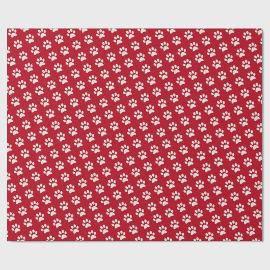 Dierlijke Hond Kat Pet Paw Print Patroon Rood & Wi Cadeaupapier (Vlak)