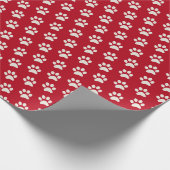 Dierlijke Hond Kat Pet Paw Print Patroon Rood & Wi Cadeaupapier (Hoek)