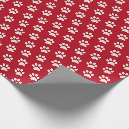 Dierlijke Hond Kat Pet Paw Print Patroon Rood & Wi Cadeaupapier (Hoek)