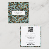 Dierlijke huid Luipaard Afdrukpatroon Sage QR-code Vierkante Visitekaartje (Voorkant / Achterkant)