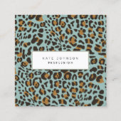 Dierlijke huid Luipaard Afdrukpatroon Sage QR-code Vierkante Visitekaartje (Voorkant)