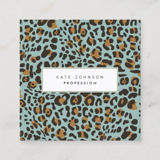 Dierlijke huid Luipaard Afdrukpatroon Sage QR-code Vierkante Visitekaartje (Voorkant)