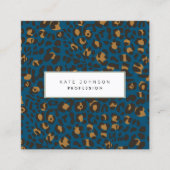 Dierlijke huidluipaard Afdrukpatroon Blauwe QR-cod Vierkante Visitekaartje (Voorkant)