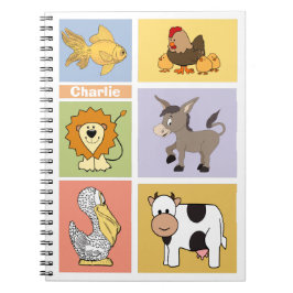 Dierlijke illustraties, aangepaste naam kind notit notitieboek
