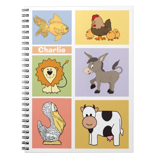 Dierlijke illustraties, aangepaste naam kind notit notitieboek (Voorkant)