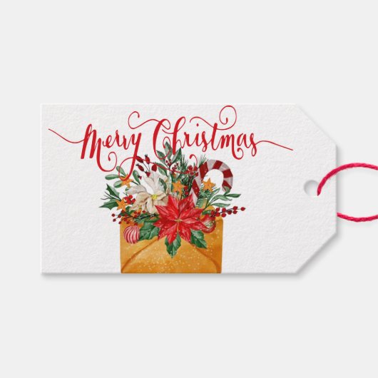 Dierlijke kerstflorale envelop cadeaulabel (Voorkant (Horizontaal))