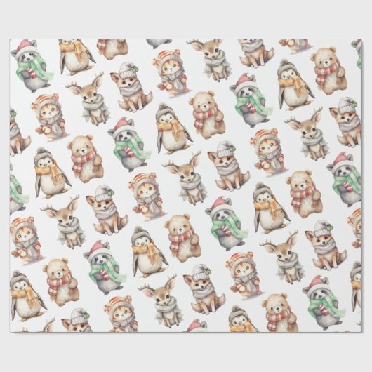 Dierlijke kerstvakantie cadeaupapier (Vlak)