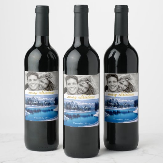 Dierlijke kerstwinter wijn etiket (Flessen)