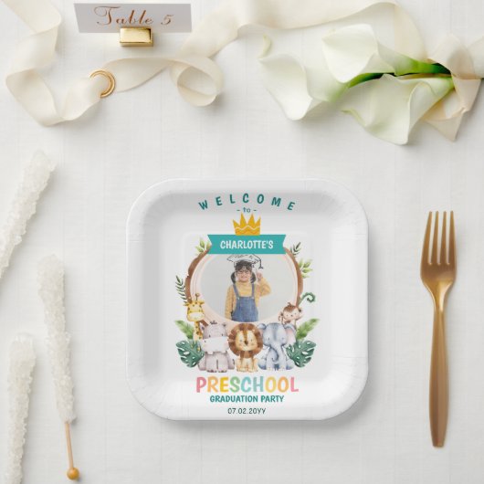 Dierlijke Kinder voorschoolse Afstuderen viering Papieren Bordje (Huwelijk)