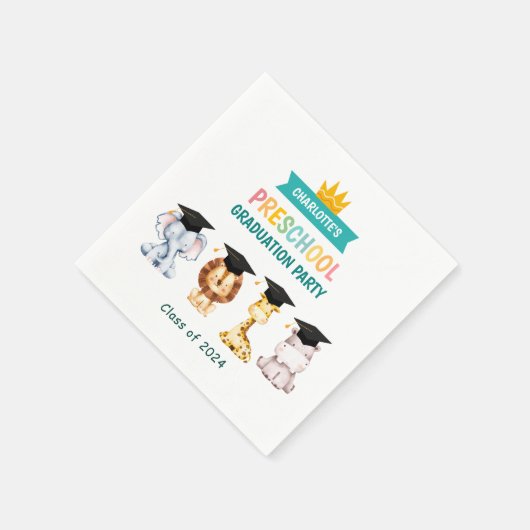 Dierlijke Kinder voorschoolse Afstuderen viering Servet (Hoek)