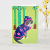 Dierlijke kruising Bamboe Cat Kaart (Gele Bloem)