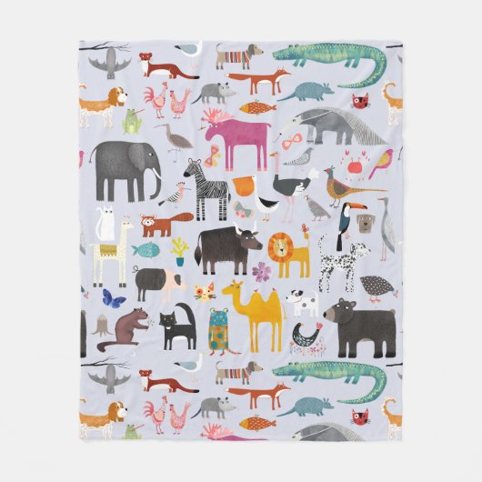 Dierlijke Menagerie Fleece Deken (Voorkant)
