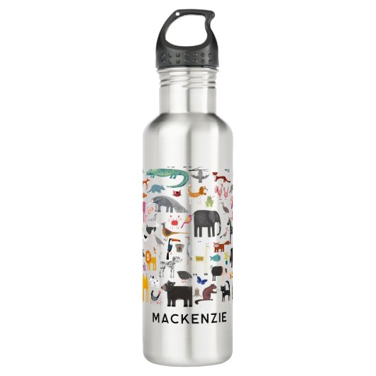 Dierlijke menagerie gepersonaliseerd waterfles  (Voorkant)