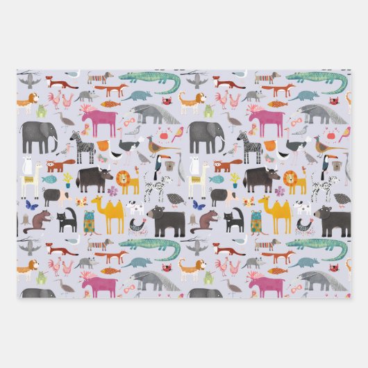 Dierlijke Menagerie Inpakpapier Vel (Voorkant)