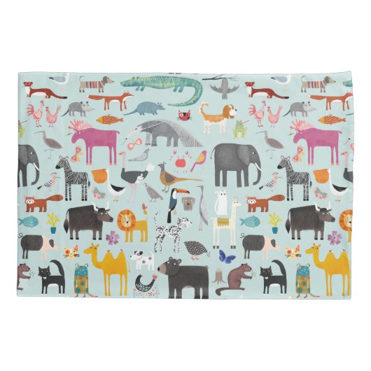 Dierlijke menagerie reversibel kussensloop (Achterkant-Links)