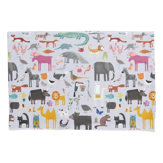 Dierlijke menagerie reversibel kussensloop (Voorkant-Links)