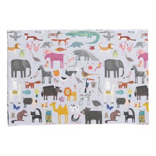 Dierlijke menagerie reversibel kussensloop (Voorkant-Rechts)